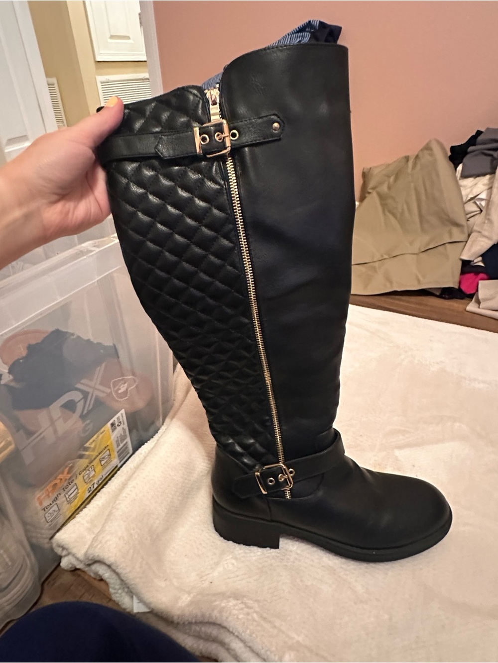 Black Quilted Over-the-Knee Boots with Gold Hardware Dreampairs Like new